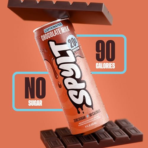 Spylt High Protein Chocolate Milk with 60mg Caffeine & 20g Protein - 90 Calories, Ready to Drink, Sugar Free, Lactose Free Milk, Perfect for Workout Recovery & Afternoon Pick Me Up - 12 Count - Packaging May Vary