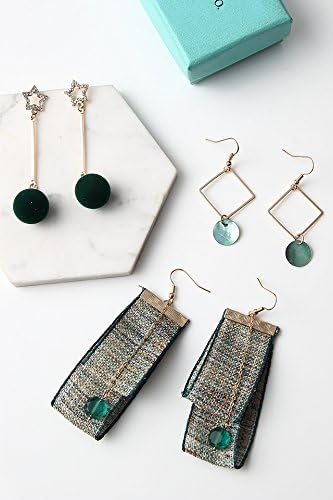 KENHOI Beauty (3 pairs suit) fashion creative personality long earrings earings dangler eardrop gift woman pentagram asymmetric geometry green national ears flower earrings cents