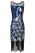 BABEYOND 20's Vintage Peacock Sequin Fringed Party Flapper Dress (Blue with Black Fringe, Small)