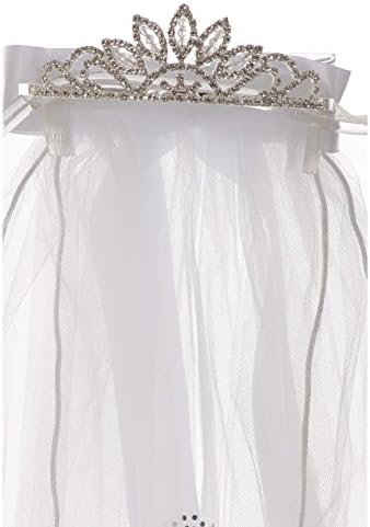 Rain Kids Girls White Rhinestone Cross Communion Flower Girl Tiara Veil