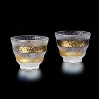 Aderia Japan Japanese Glass Sake Cup 205ml Gold Pattern - Set of 2 Glasses S-6280
