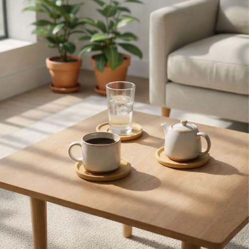 Kit 6 Porta Copos de Bambu 10cm Redondo – Descanso para Copos, Xícaras e Taças – Antimanchas e Sustentável