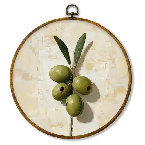 hiuwevt Olive Still Life Round Wall Art Canvas Décor 10x10