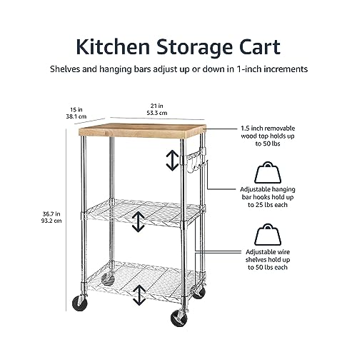 Amazon Basics Kitchen Rolling Microwave Cart On Wheels, Storage Rack