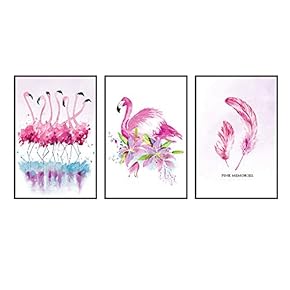 Framed Canvas Wall Art for Living Room, Bedroom Pink Flamingo Canvas Prints for Home Decoration Ready to Hanging - 16"x24"x3 Panels