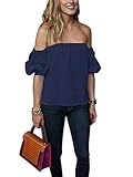 Women's Off The Shoulder Ruffle Blouse Tops Shirt, X-Large, Navy Blue