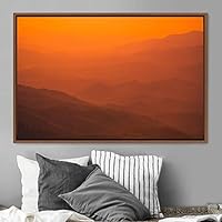 Framed Canvas Wall Art Orange Sunset Abstract Aerial Colorful Digital Art Landscape Minimalist Mountain Top Multicolor - 16x24 inches