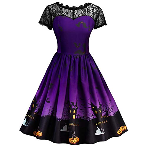 Hechun Women's Short Sleeve Dress Casual Short T-Shirt Halloween Evening Party Dresses (Purple, L)