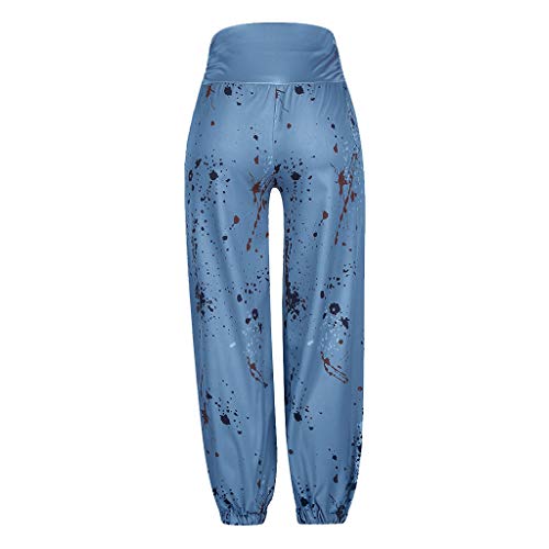 Respctful✿Women's Comfy Stretch Floral Print Drawstring Palazzo Wide Leg Lounge Pants Casual Loose Elastic Waist Harem Pants Blue
