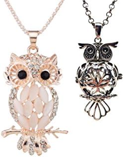 GeauxDat Owl Aromatherapy Essential Oil Diffuser Necklace &amp; Fashion Style Owl Jewelry For Women (Silver &amp; Black)