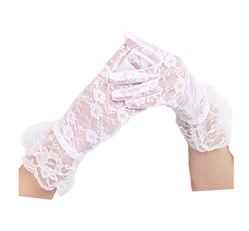 Women's Vintage Sheer Floral Lace Bridal Wedding Derby Tea Party Gloves Victorian Gothic Costumes Gloves(White), OS