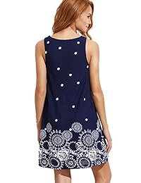 Romwe Vestido de verano para mujer, estampado floral, sin mangas, informal, línea A