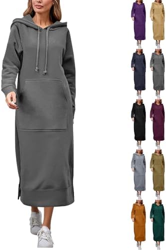 Winter Dresses for Women UK Plus Size Hooded Sweatshirt Dress Ladies Pullover Jumper Long Sleeve Midi Maxi Hoodie Dress with Pocket