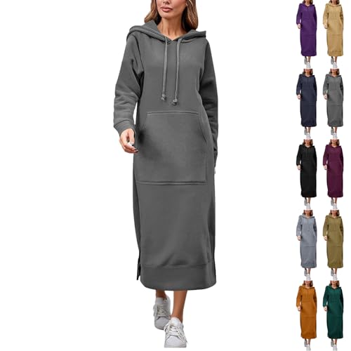 Winter Dresses for Women UK Plus Size Hooded Sweatshirt Dress Ladies Pullover Jumper Long Sleeve Midi Maxi Hoodie Dress with Pocket