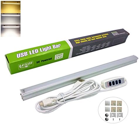UNOSEKS Dimmable USB LED Under Cabinet Lighting,Eye-care Desk Lighting,Bookcase Lighting - Dim from Warm White to Cold White - 13 Inch, Adhesive and Magnet Mounted Accessories Included