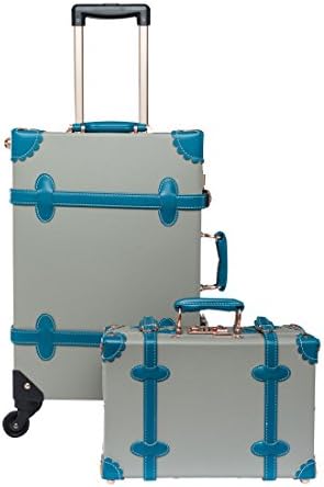 UNIWALKER Vintage Luggage Sets Trolley Suitcase with 13" Hand Bag (13&22", Sky grey)