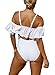EVALESS Women's Lace Up Front Monokini Ruffle Off The Shoulder Push Up One Piece Bathing Suits Swimsuits Large White