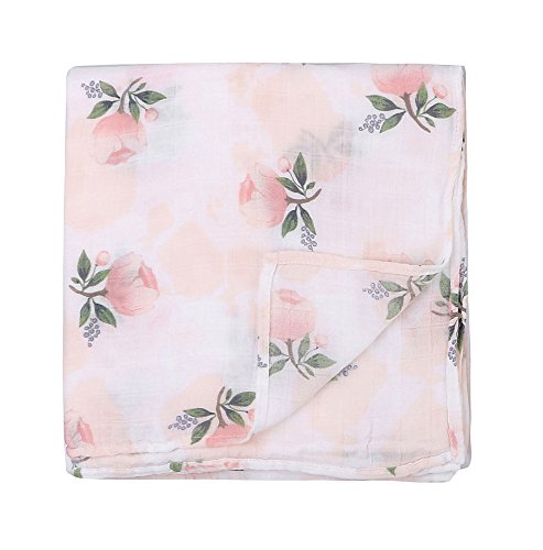Bamboo Muslin Swaddle Blankets - 2 Pack"Floral & Flamingo Print" Baby Swaddle Wrap for Girl Shower Gift by Little Jump (Floral & Flamingo)