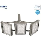 150W LED Flood Light Outdoor, CREE LED Source, 13500lm, 6000K Daylight White, 3-Head Security Lights Waterproof Floodlight