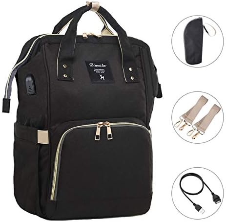 Baby Nappy Changing Backpack, Large Capacity Diaper Tote Bag Multi-Function Waterproof Travel Backpack Organizer with Stroller Straps for Mom Dad Work or Outing (Black)
