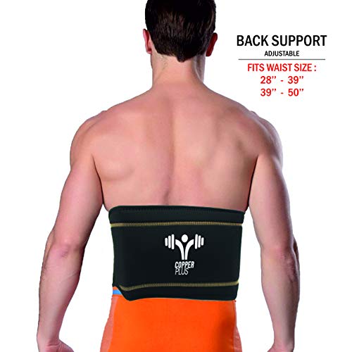 Copper Plus Gear Premium Fit Back Brace Lower Lumbar Support Belt. Adjustable for Men and Women