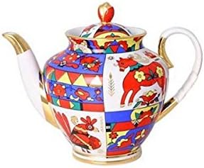 Imperial Porcelain - Folk Patterns Brewing Teapot - Capacity: Capacity: 27 fl oz. (800 ml) - 22k Gold, Porcelain