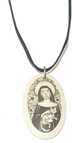 St. Gertrude of Nivelles Clay Medal on Cord Necklace, Catholic, Religious, Patron Saint, Womens or Mens Jewelry.
