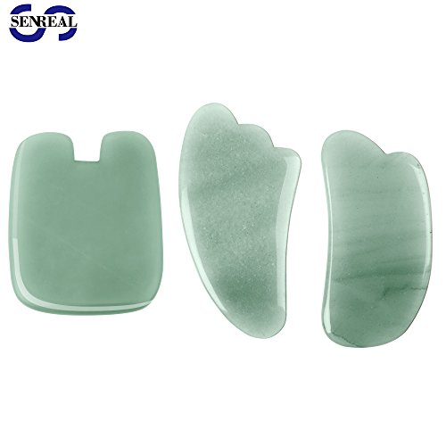 SENREAL 3pcs Jade Massage Tool Guasha Board Stones Set Face Back Foot Scalp Scraping Tool