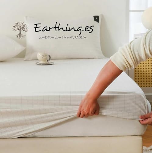 Earthing Grounding Sheet in Organic Cotton with Silver Fibre – Ground Connection with Cable and Adapter – Stress Reduction, Better Sleep and Renewed Energy 200 x 200 x 30 cm)