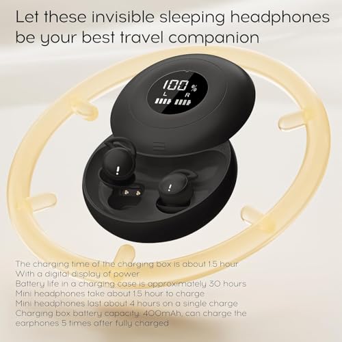 sunvito Sleep Earbuds for Side Sleepers, Mini Invisible Wireless Bluetooth 6.0 Micro Sleep Headphones, Hidden Earbuds with LED Screen for Small Ears Sleeping, Exercise, Working, Hiking