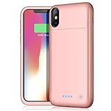Battery Case for iPhone X/XS/10,5200mAh Protective Portable Charger Case External Battery Pack for Apple iPhone X/XS/10 Rechargeable Backup Charging Case Battery Power Bank (5.8 inch) (Rose gold)