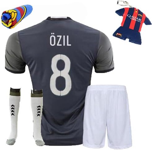 Soccer Kids 2016 European Cup Germany Away OZIL #8 Football Soccer Kit Kids Jersey & Shorts & Socks & Key Chain &Face Cloth Team Suit 3-12 YRS (3-4 years)