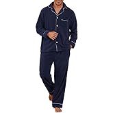 Vulcanodon Mens Fleece Pajama Set, Soft Warm Long Sleeve Sleepwear with Pockets Cozy Button-Down Pjs for Men