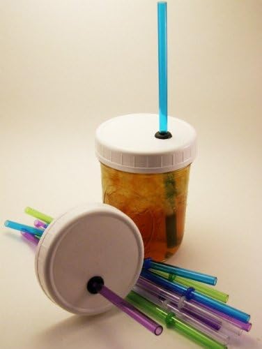 Mountain Woman Products Set of 4 Ball Mason Jar Lids with Straws to Go Wide Mouth