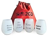 4 Wine Glasses Unbreakable W/Bag-Great Gift Food Grade Silicone Funny and Durable Shatterproof Stemless Great for Wine Beer Whiskey Cocktail any Beverage Outdoor Party Pool Camping Beach Frosted
