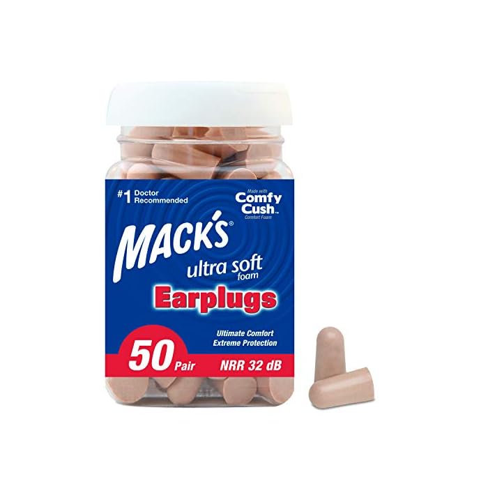 Mack's Ultra Soft Foam Earplugs, 50 Pair - 33dB Highest NRR, Comfortable Ear Plugs for Sleeping, Snoring, Travel…