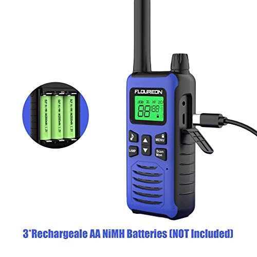 FLOUREON Talkie-Walkie Rechargeable Lot de 4 16 Canaux Radio Bidirectionnelle comme Jouet Emetteur-récepteur Portée 5km Max. Intercom Léger Compact Auto Scan Bleu