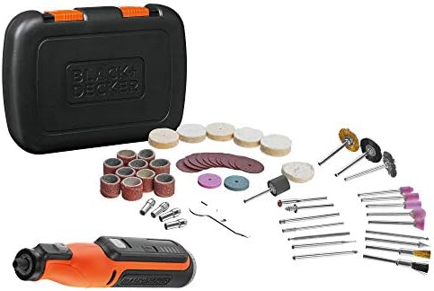 Multiferramenta rotativa black + decker 7,2 v, controle de velocidade variável, bateria integrada de 1,5 ah, inclui 53 acessórios e maleta de transporte, bcrt8ik
