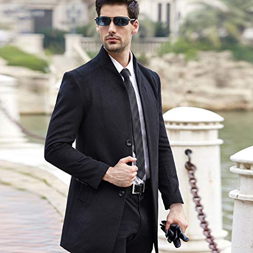 Sunyastor Men's Woolen Coat,Winter Warm Business Down Jacket Trench Topcoat Pea Coat Notched Collar Overcoat - Thumbnail 4