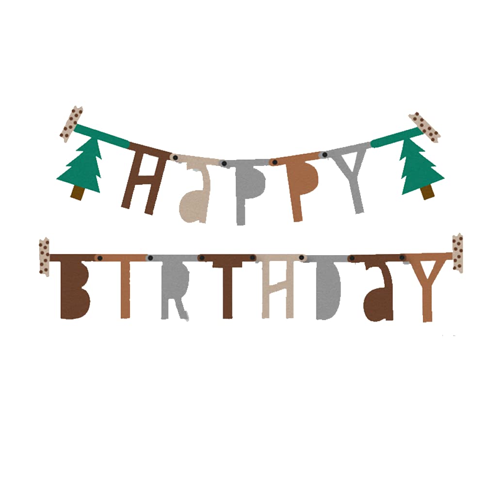Photo 1 of Cute Paper Happy Birthday Sign, Need DIY Green Tree Forest Happy Birthday Banner, Jungle Wild Birthday Decorations,