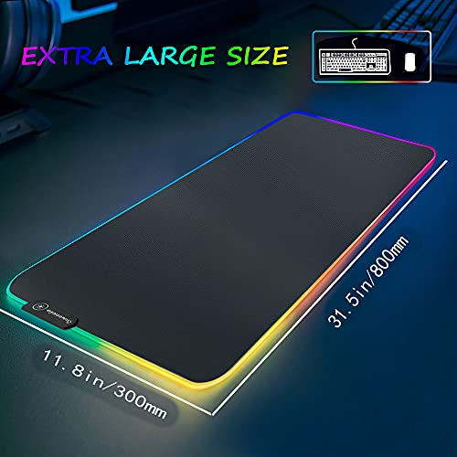 RGB Extended Gaming Mouse pad,Large led Gaming Mouse pad with 14 Lighting Modes and 2 Brightness Levels,Non-Slip and Waterproof Soft Mouse mat Suitable for Gamer/e-Sport pros/Office