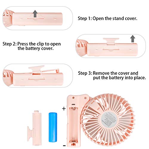 AUDIMI Handheld Fan with Rechargeable Battery Folding Personal Desk Fan Portable Small Operated Electric Fan for Traveling Office Outdoor - Pink - Thumbnail 4
