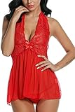 Avidlove Women Lingerie See-through Outfits Halter Babydoll Double Bowknot Chemise
