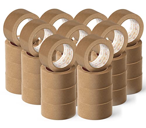 Eco-Friendly Kraft Paper Adhesive Tape Brown Masking Tape for Packaging, Framing Pictures or Sealing, Safe and Sturdy Packaging - Opitury (48mm x 45m - Kraft, 36 Rolls)