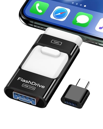 ZARMST USB Flash Drive 256GB for Phone and Android, 4 in 1 USB 3.0 with Iightning/USB-C/Micro USB/USB-A, External Memory for Mobile, Photo and Video Storage, Black