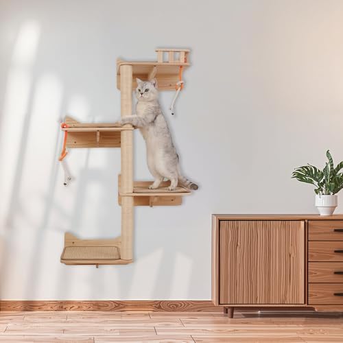 MIUZMORE Cat Tree Wall - Set of 7 Shelves and Platforms with Sisal Scratching Posts, Wall Mounted Furniture for Large Indoor Cats, Space Saver