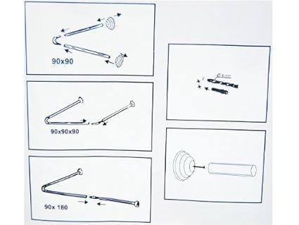 Ekershop Universal Winkelstange, DUSCHVORHANGSTANGE, Duschvorhang/Winkel, U und L - Form Stange Farbe Weiss inkl. Ringe