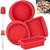COSYLAND-6-Pieces-Silicone-Baking-Mould-Set-with-2-Oil-Brush-Non-Stick-Molds-Bakeware-Loaf-Tin-Trays-for-Baking-Cakes-Bread-Pie-Pancakes-Rectangular-Round-Square-Red COSYLAND 6 Pieces Silicone Baking Mould Set with 2 Oil Brush Non-Stick Molds Bakeware Loaf Tin Trays for Baking Cakes…