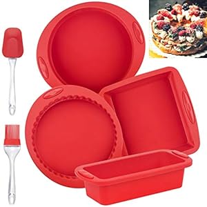 COSYLAND-6-Pieces-Silicone-Baking-Mould-Set-with-2-Oil-Brush-Non-Stick-Molds-Bakeware-Loaf-Tin-Trays-for-Baking-Cakes-Bread-Pie-Pancakes-Rectangular-Round-Square-Red COSYLAND 6 Pieces Silicone Baking Mould Set with 2 Oil Brush Non-Stick Molds Bakeware Loaf Tin Trays for Baking Cakes…