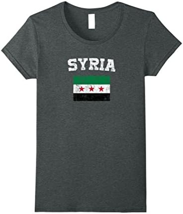 Womens Syrian Flag Shirt - Vintage Syria T-Shirt Large Dark Heather